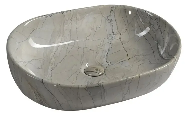 Premium Sapho Dalma keramische waskom grijs marmer structuur 59x42x14cm