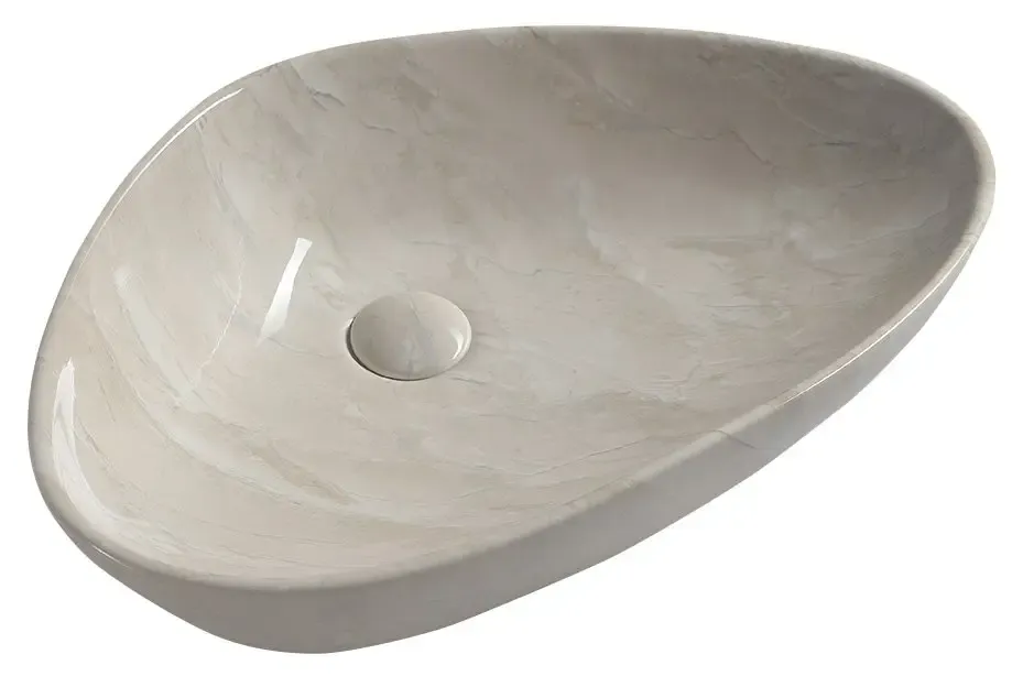 Hoge Kwaliteit Sapho Dalma keramische waskom beige marmer structuur 58x39x14cm