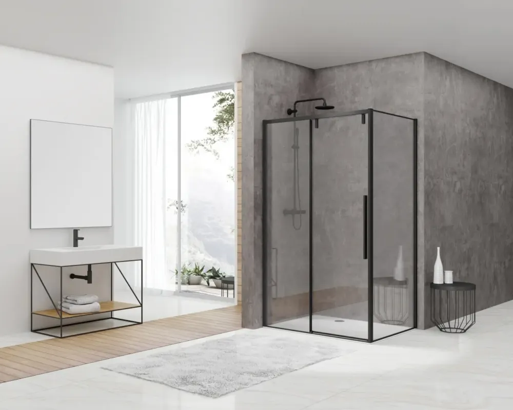 Direct Verzonden van Rijn ST06 douchecabine met 140cm softclose deur en helder glas matzwart 140x100cm