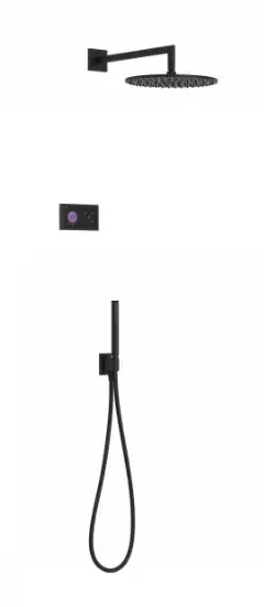 Tres Shower Technology elektronische inbouwthermostaat met regendouche 30cm met wandarm en handdouche mat zwart Superprijs
