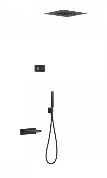 Tres Shower Technology elektronische inbouwthermostaat met regendouche 38x38cm, baduitloop en handdouche mat zwart Hete Deal