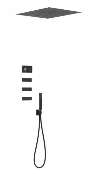 Beste Prijs Tres Shower Technology elektronische inbouwthermostaat met regendouche 50x65cm incl handdouche en massagejets mat zwart