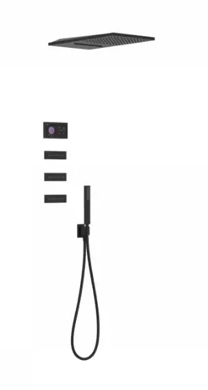 Dagaanbieding Tres Shower Technology elektronische inbouwthermostaat met regendouche 28x55cm incl handdouche en massagejets mat zwart