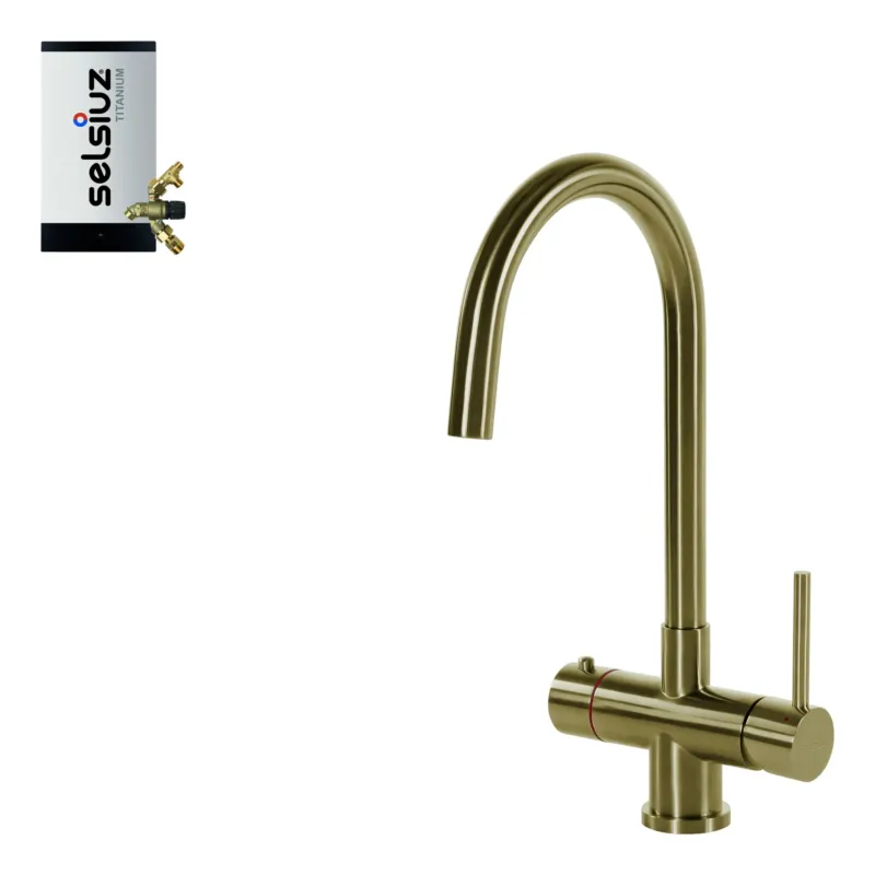 Alleen Vandaag Selsiuz Inox kokend water kraan met titanium combi extra boiler en C-uitloopkraan gold