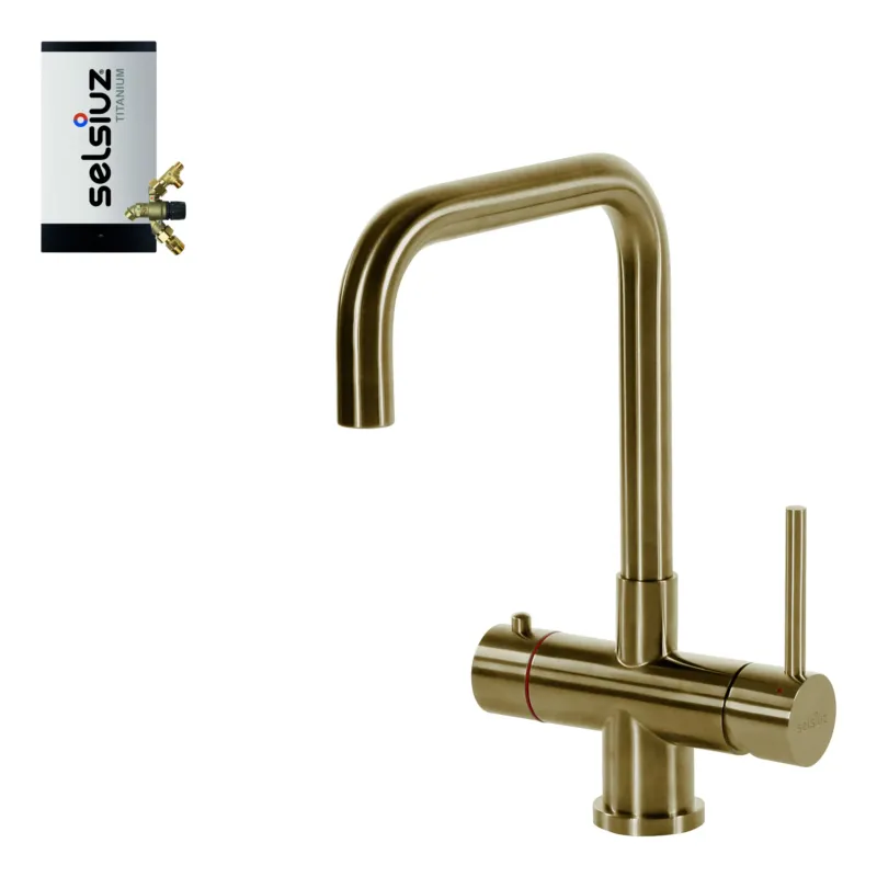 Populair Selsiuz Inox kokend water kraan met titanium combi extra boiler en U-uitloopkraan gold