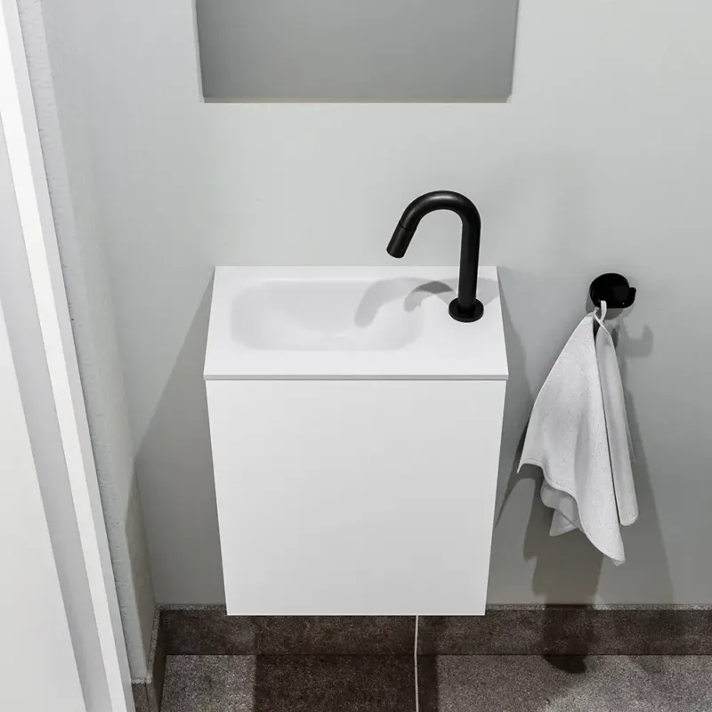 Veilige Betaling Zaro Polly toiletmeubel 40cm mat wit met witte wastafel met kraangat rechts