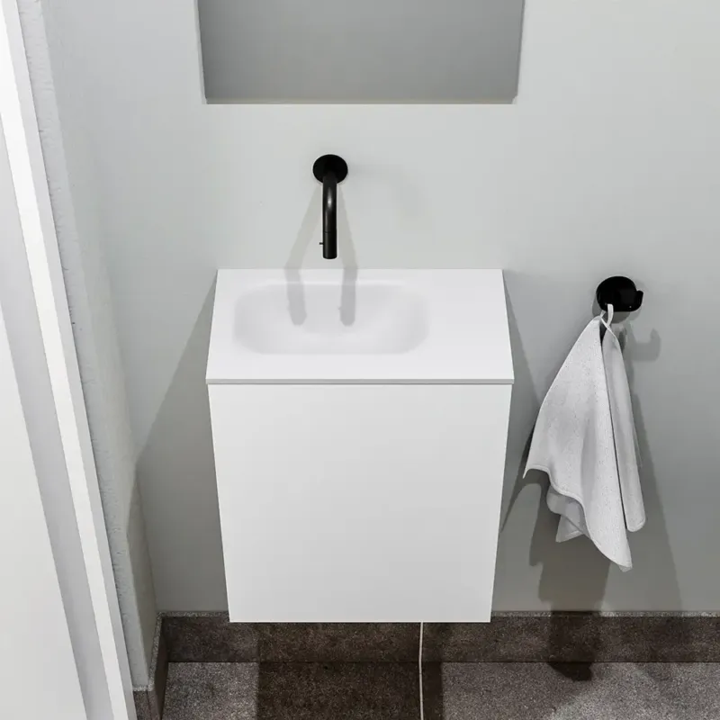 Zaro Polly toiletmeubel 40cm mat wit met witte wastafel zonder kraangat links Meest Verkocht