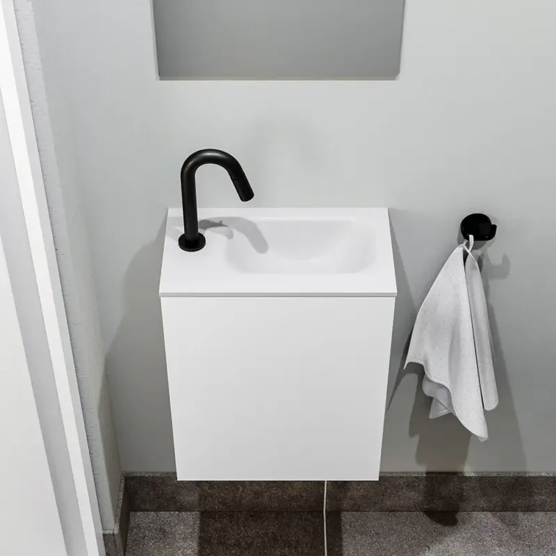 Zaro Polly toiletmeubel 40cm mat wit met witte wastafel met kraangat links Gereduceerde Prijs