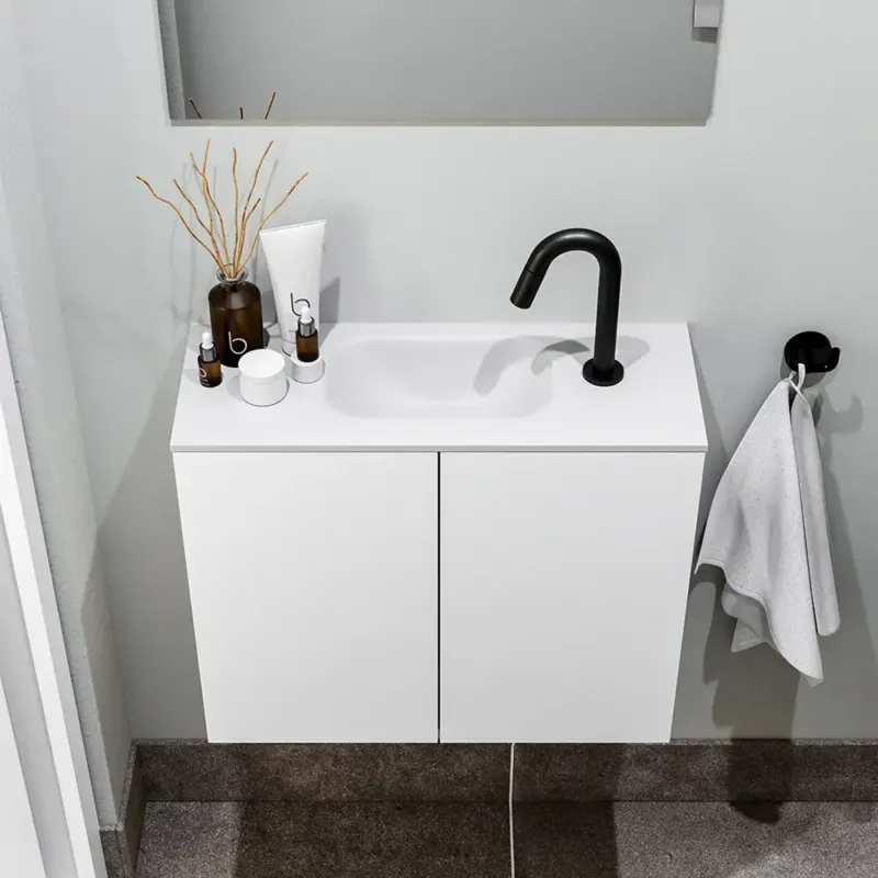 Zaro Polly toiletmeubel 60cm mat wit met witte wastafel met kraangat Veilige Betaling
