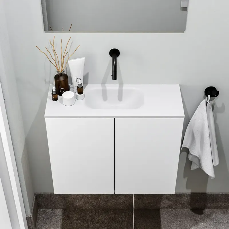 Weekendaanbieding Zaro Polly toiletmeubel 60cm mat wit met witte wastafel zonder kraangat