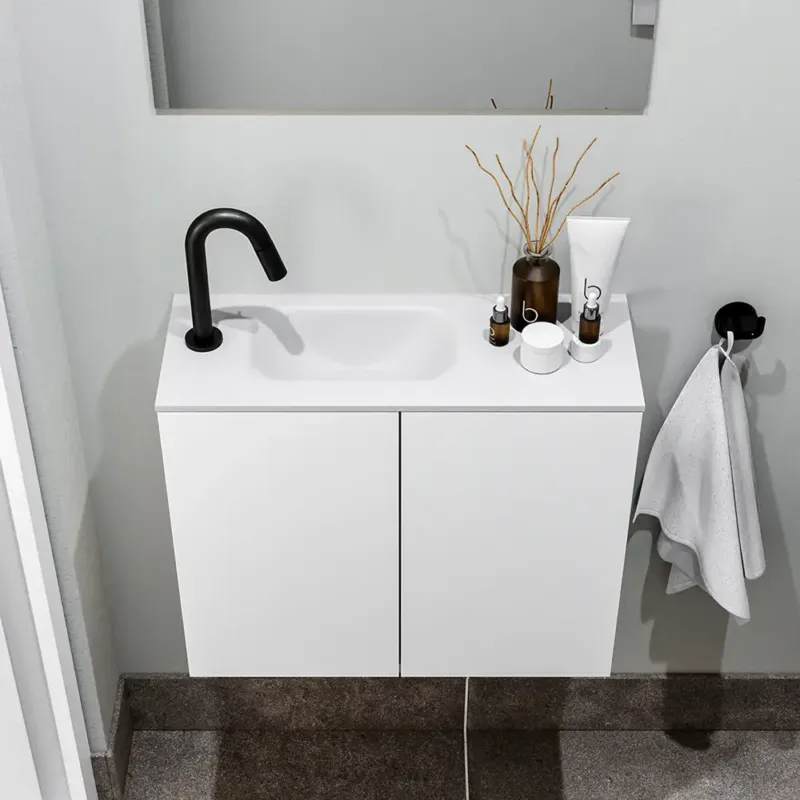 Premium Zaro Polly toiletmeubel 60cm mat wit met witte wastafel met kraangat links