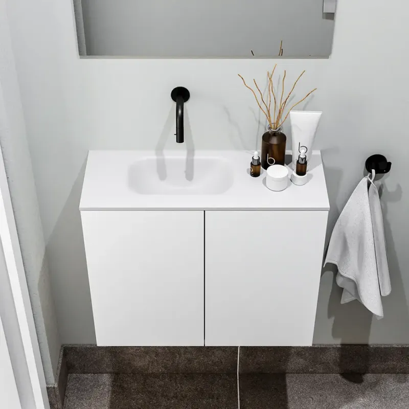 Zaro Polly toiletmeubel 60cm mat wit met witte wastafel zonder kraangat links Must-Have