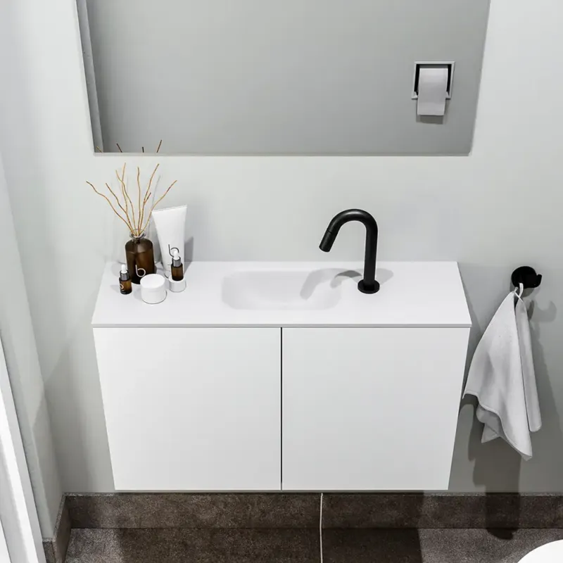 Zaro Polly toiletmeubel 80cm mat wit met witte wastafel met kraangat Koopje