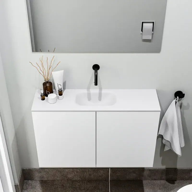 Zaro Polly toiletmeubel 80cm mat wit met witte wastafel zonder kraangat Uitverkoop