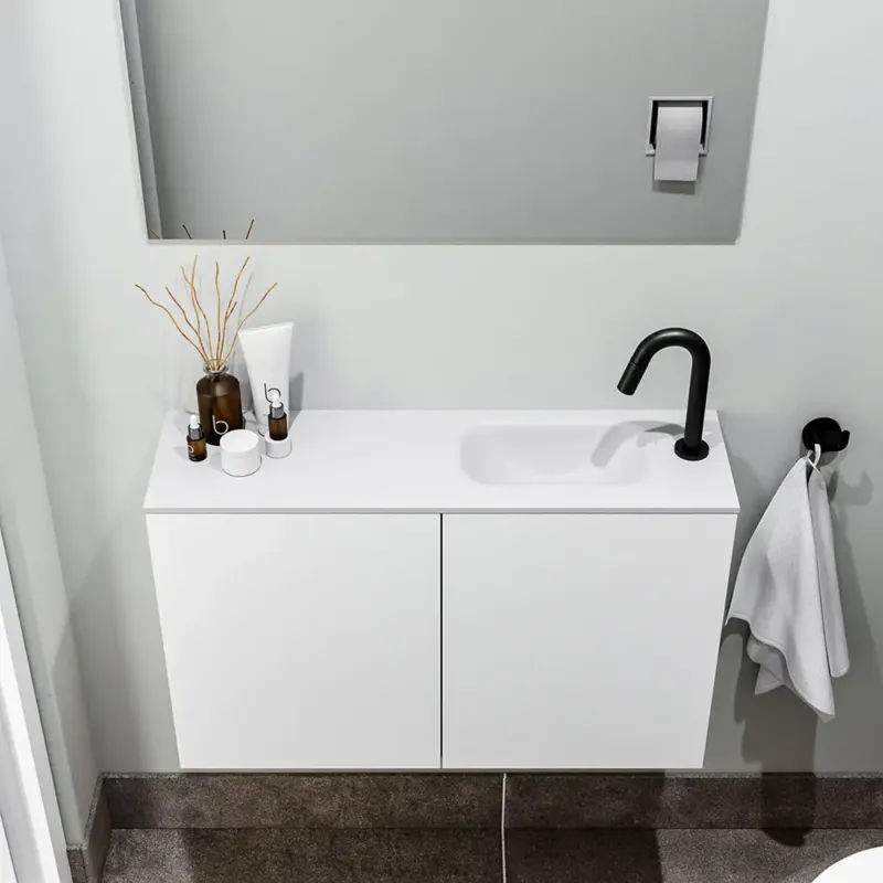 Zaro Polly toiletmeubel 80cm mat wit met witte wastafel met kraangat rechts Bestseller
