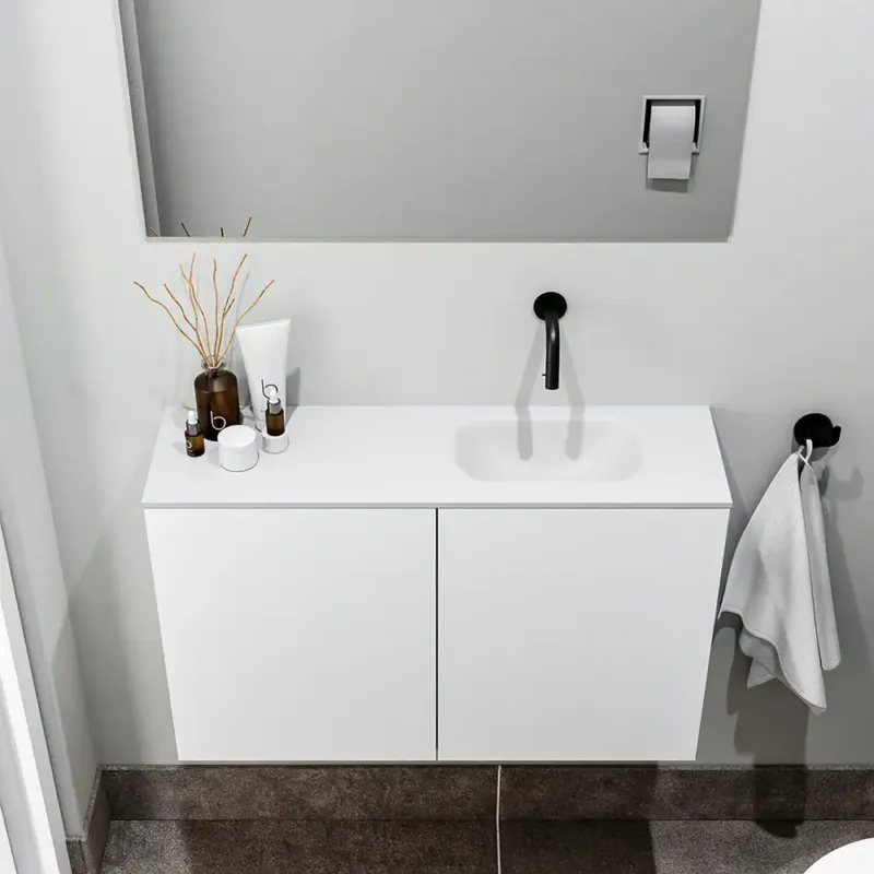 Zaro Polly toiletmeubel 80cm mat wit met witte wastafel zonder kraangat rechts Op = Op
