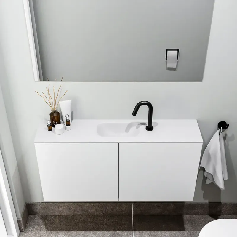 Uitverkoop Zaro Polly toiletmeubel 100cm mat wit met witte wastafel met kraangat