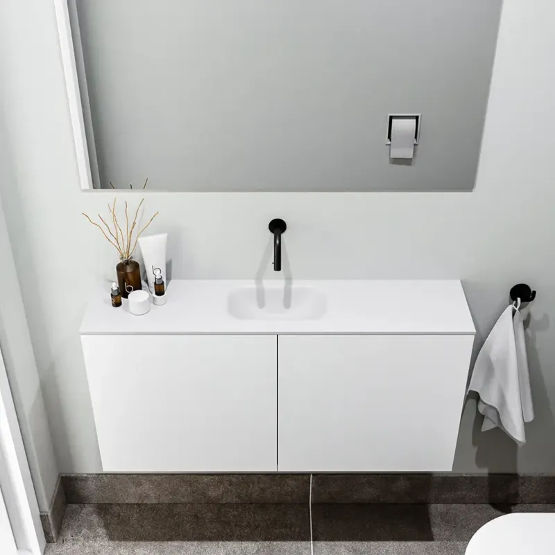Zaro Polly toiletmeubel 100cm mat wit met witte wastafel zonder kraangat Actieprijs