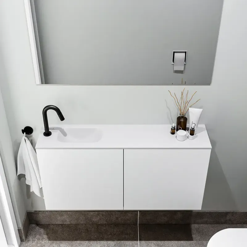 Zaro Polly toiletmeubel 100cm mat wit met witte wastafel met kraangat links Betrouwbaar