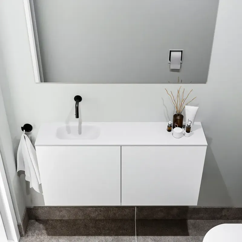 Zaro Polly toiletmeubel 100cm mat wit met witte wastafel zonder kraangat links Betrouwbaar