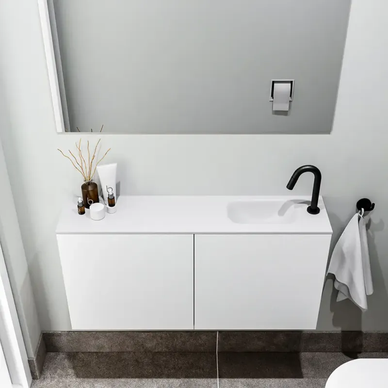 Seizoensaanbieding Zaro Polly toiletmeubel 100cm mat wit met witte wastafel met kraangat rechts