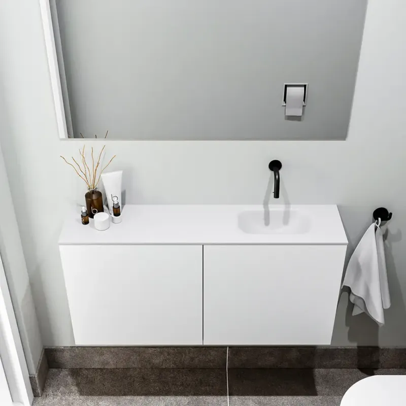 Zaro Polly toiletmeubel 100cm mat wit met witte wastafel zonder kraangat rechts Exclusieve Aanbieding
