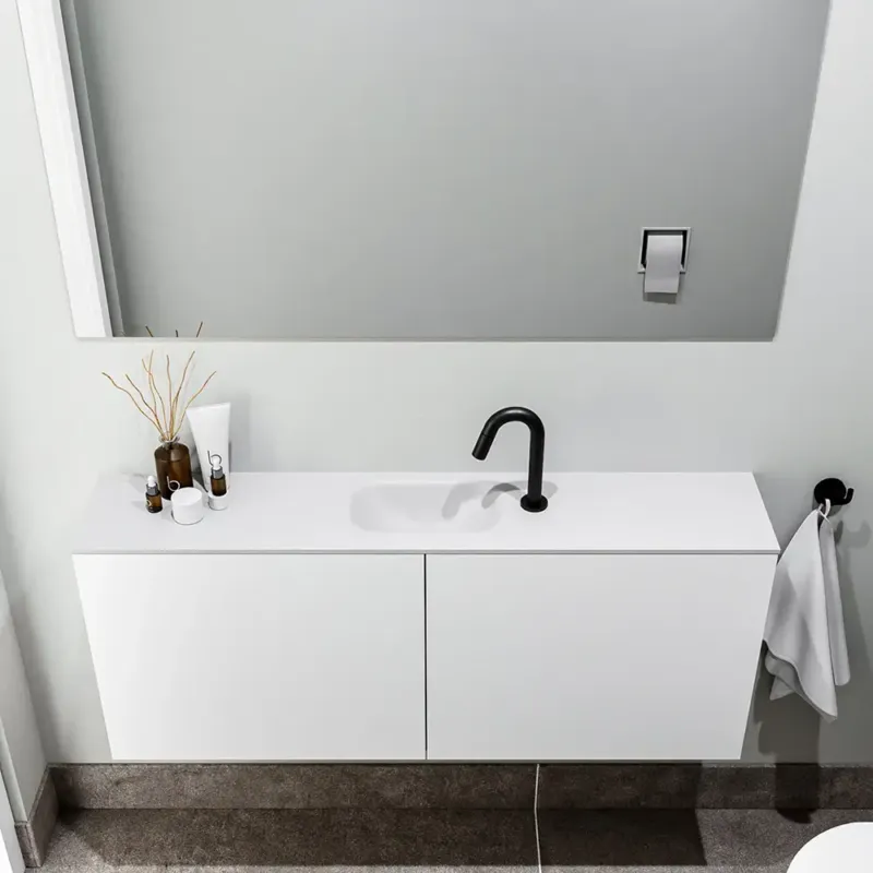 Zaro Polly toiletmeubel 120cm mat wit met witte wastafel met kraangat Lage Kosten