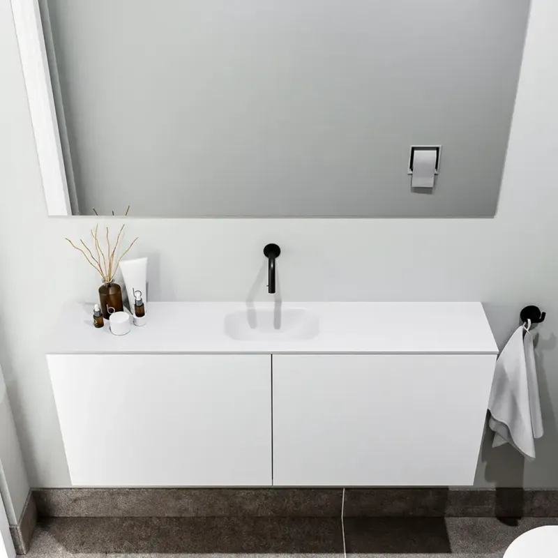 Exclusieve Aanbieding Zaro Polly toiletmeubel 120cm mat wit met witte wastafel zonder kraangat