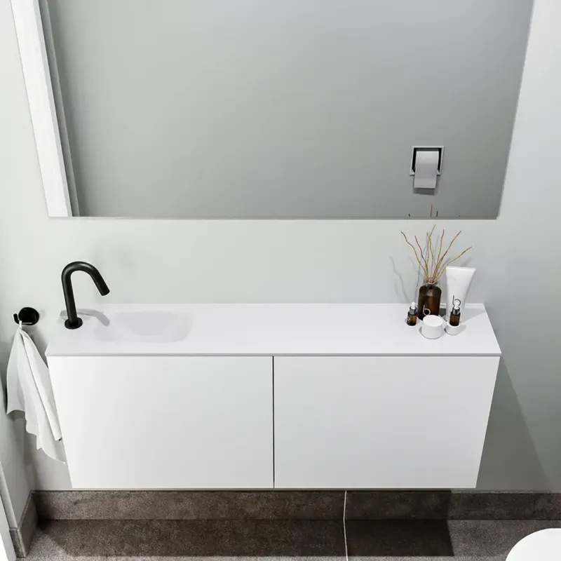 Zaro Polly toiletmeubel 120cm mat wit met witte wastafel met kraangat links Dagaanbieding