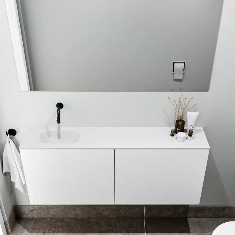 Zaro Polly toiletmeubel 120cm mat wit met witte wastafel zonder kraangat links Laatste Kans
