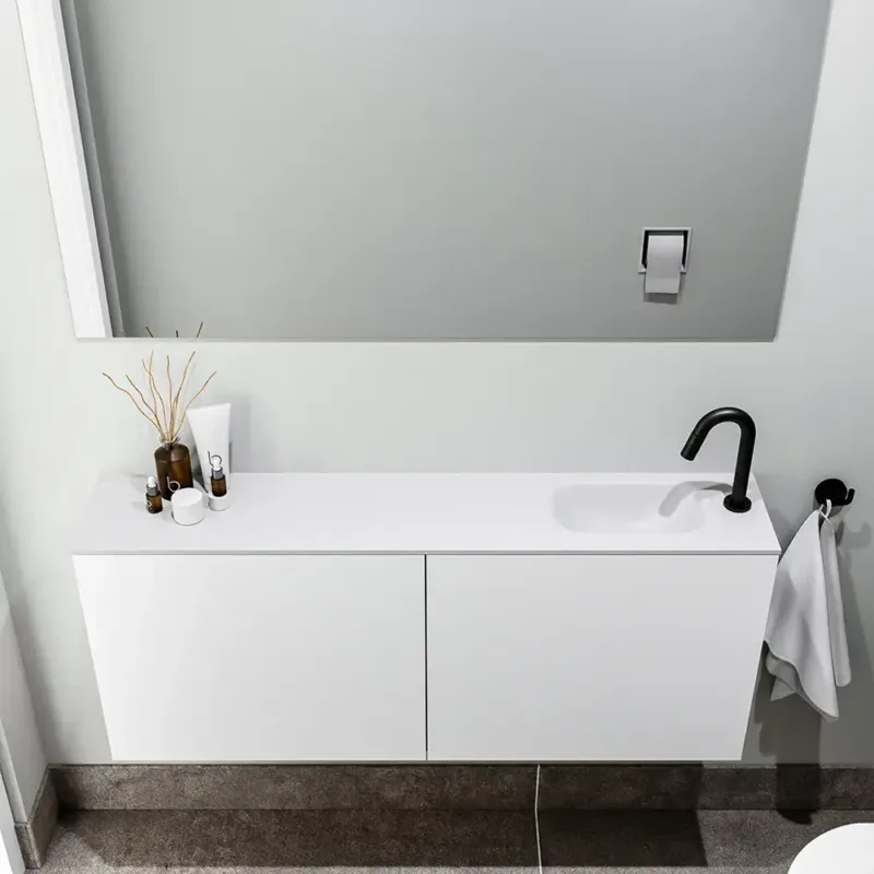 Zaro Polly toiletmeubel 120cm mat wit met witte wastafel met kraangat rechts Gecertificeerd