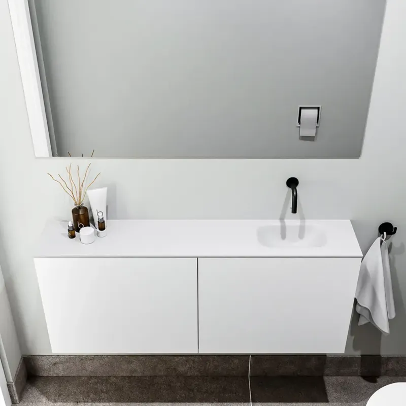 Nu Kopen Zaro Polly toiletmeubel 120cm mat wit met witte wastafel zonder kraangat rechts