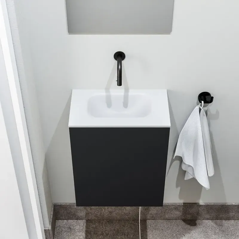 Direct Beschikbaar Zaro Polly toiletmeubel 40cm mat zwart met witte wastafel zonder kraangat