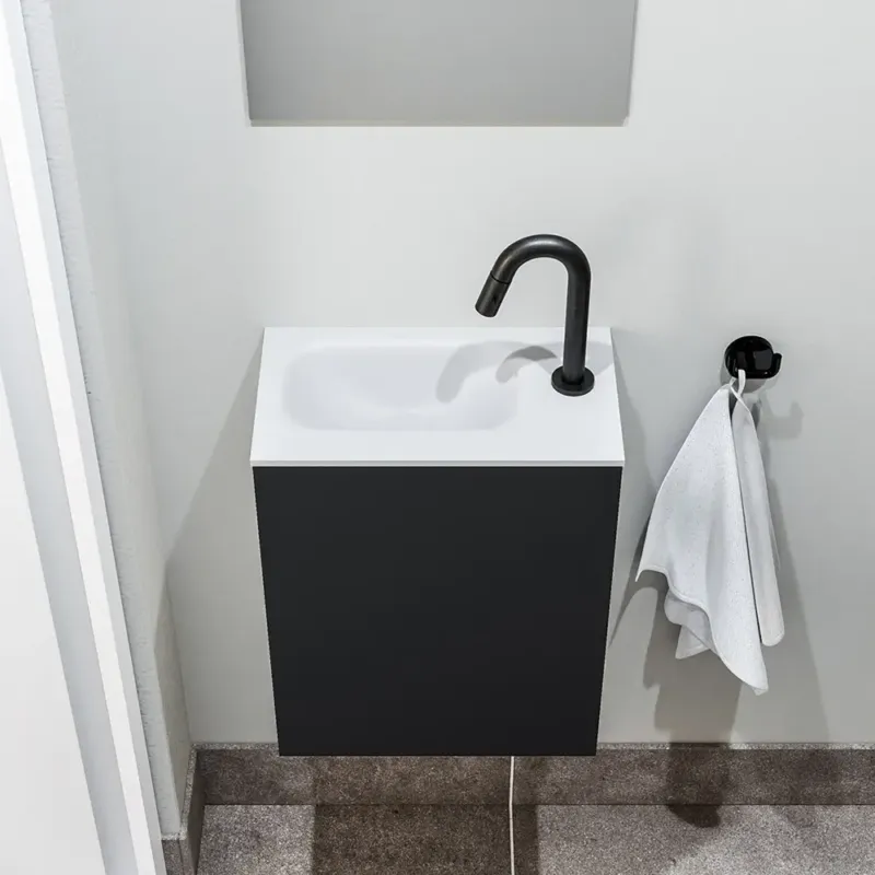 Merkproduct Zaro Polly toiletmeubel 40cm mat zwart met witte wastafel met kraangat rechts