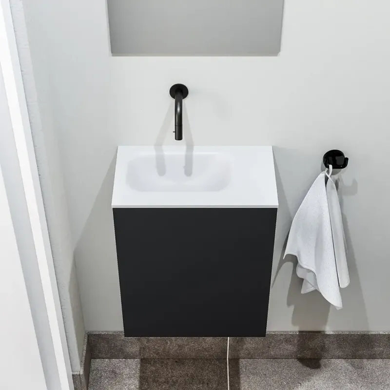 Zaro Polly toiletmeubel 40cm mat zwart met witte wastafel zonder kraangat links Op = Op