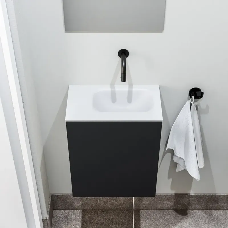 Weekendaanbieding Zaro Polly toiletmeubel 40cm mat zwart met witte wastafel zonder kraangat rechts