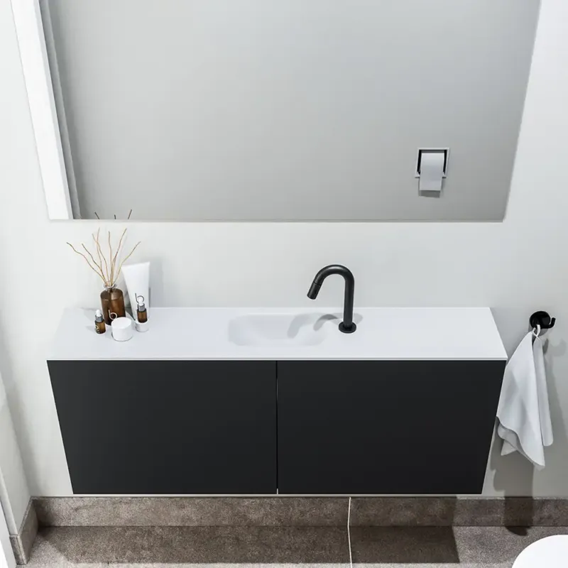 Zaro Polly toiletmeubel 120cm mat zwart met witte wastafel met kraangat Uitverkoop