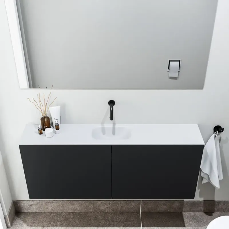 Zaro Polly toiletmeubel 120cm mat zwart met witte wastafel zonder kraangat Betaalbaar
