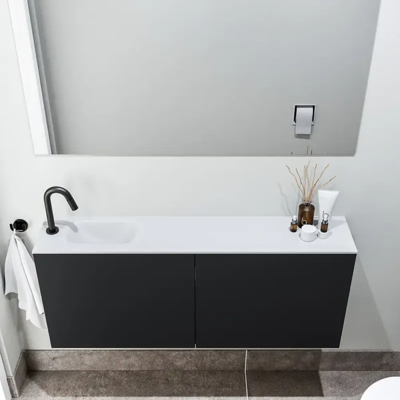 Favoriet Zaro Polly toiletmeubel 120cm mat zwart met witte wastafel met kraangat links