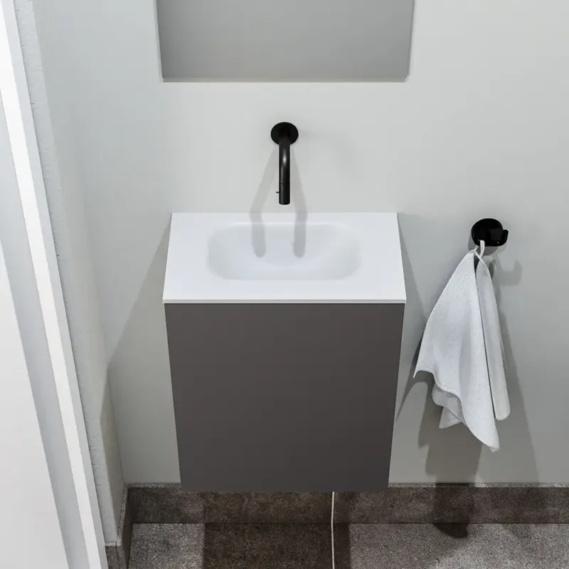 Zaro Polly toiletmeubel 40cm donkergrijs met witte wastafel zonder kraangat Tijdelijk Beschikbaar