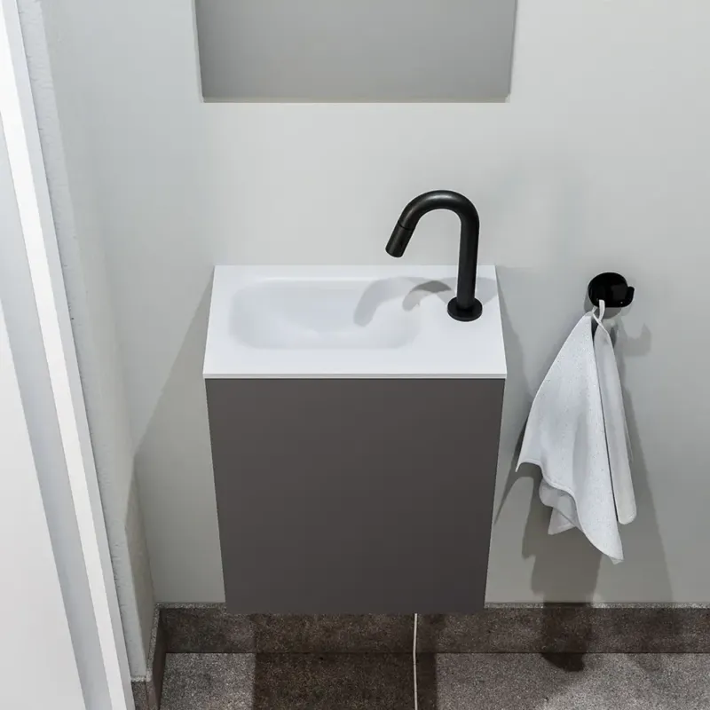 Koop Vandaag Zaro Polly toiletmeubel 40cm donkergrijs met witte wastafel met kraangat rechts