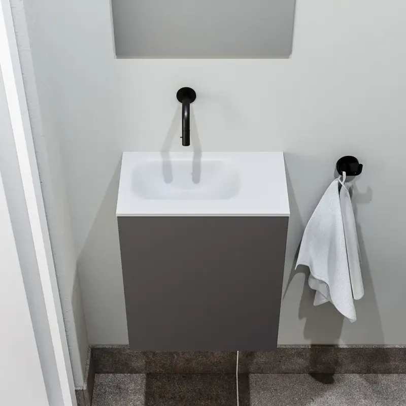 Zaro Polly toiletmeubel 40cm donkergrijs met witte wastafel zonder kraangat links Gecertificeerd