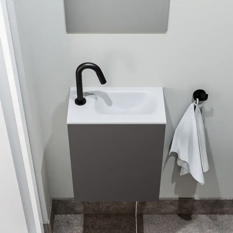 Zaro Polly toiletmeubel 40cm donkergrijs met witte wastafel met kraangat links Speciale Aanbieding