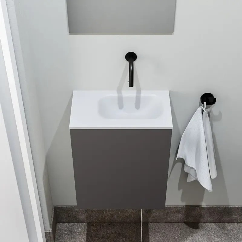 Voordeelprijs Zaro Polly toiletmeubel 40cm donkergrijs met witte wastafel zonder kraangat rechts