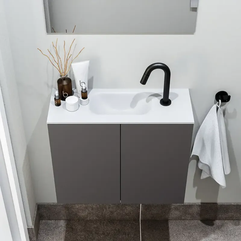 Veilige Betaling Zaro Polly toiletmeubel 60cm donkergrijs met witte wastafel met kraangat