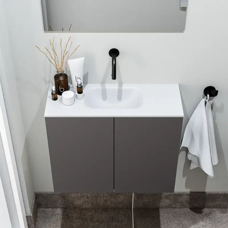 Zaro Polly toiletmeubel 60cm donkergrijs met witte wastafel zonder kraangat Exclusieve Aanbieding
