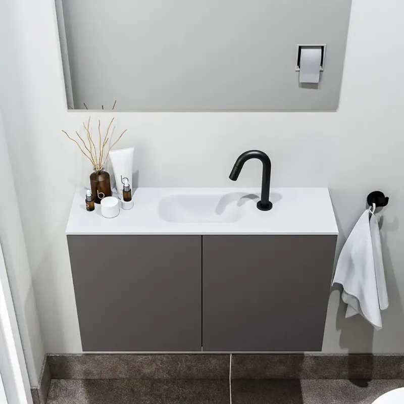 Zaro Polly toiletmeubel 80cm donkergrijs met witte wastafel met kraangat Dagaanbieding