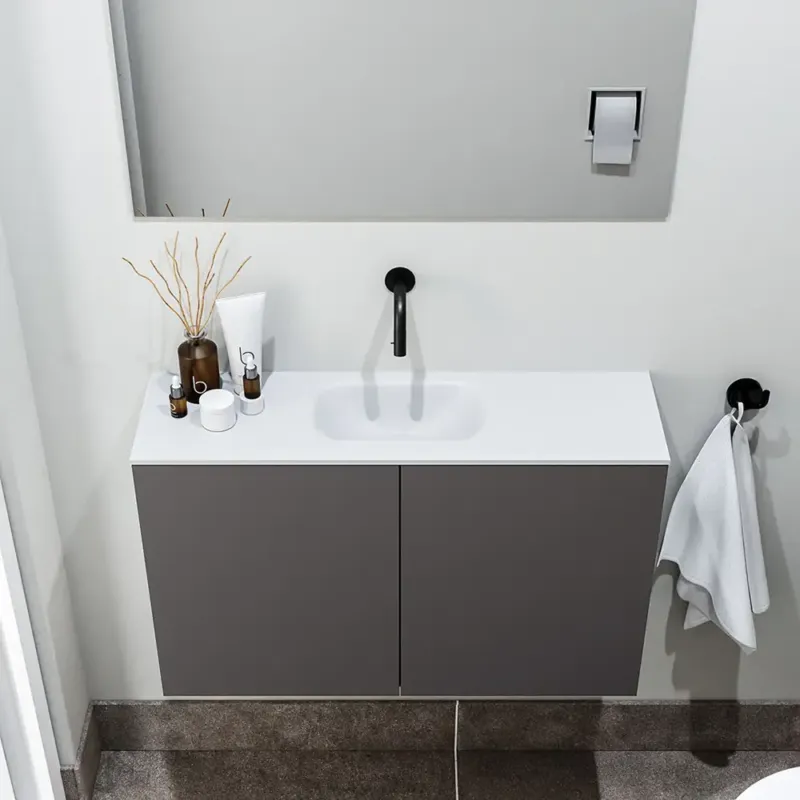 Zaro Polly toiletmeubel 80cm donkergrijs met witte wastafel zonder kraangat Goedkoop