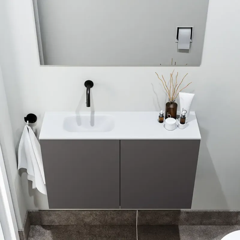 Hoge Kwaliteit Zaro Polly toiletmeubel 80cm donkergrijs met witte wastafel zonder kraangat links