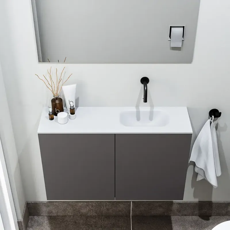Zaro Polly toiletmeubel 80cm donkergrijs met witte wastafel zonder kraangat rechts Fabrieksprijs